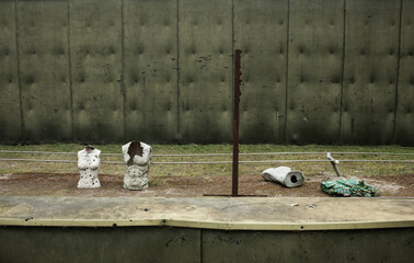 Rifle range with manequins covered with bullet holes