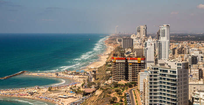 ariel view of the city of Netanya coastline