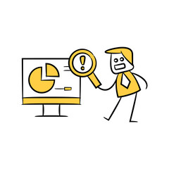 businessman scanning data on computer yellow stick figure theme