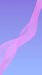 Pink wave on blue sky abstract background. Fluttering pink scarf. Waving on wind pink fabric. Vertical orientation. 3D illustration