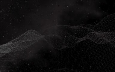 Black abstract background. Hi tech network. Cyberspace grid. Outer space. Starry outer space texture. 3D illustration