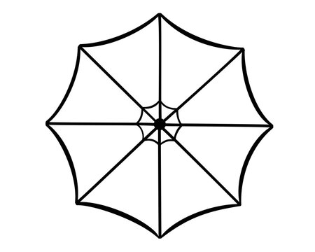 Open umbrella, top view - linear vector illustration for coloring or logo. Umbrella top view - a sign for corporate identity. Outline. Hand drawing.