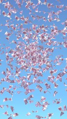 Flying euro banknotes against the sky background. Money is flying in the air. 500 EURO in color. 3D illustration