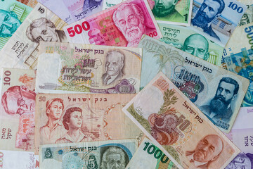 Fototapeta na wymiar background of old israeli currency
