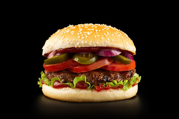 Burger on black background