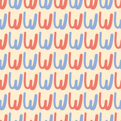 Upper case letter W seamless vector pattern. Hand written type illustration background.