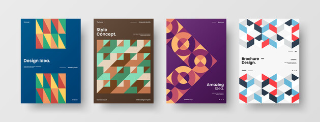 Company identity brochure template collection. Business presentation vector A4 vertical orientation front page mock up set. Corporate report cover abstract geometric illustration design layout bundle.