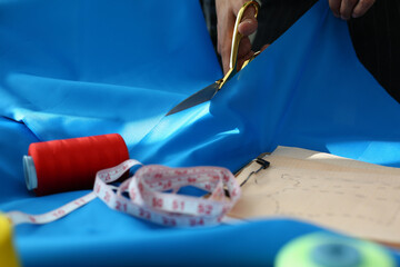 Close up of thread skein that lying on the table