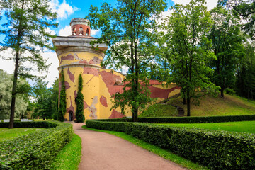 Tower-ruin in Catherine park at Tsarskoye Selo in Pushkin, Russia