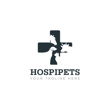 hospipets logo, negative space pet and cross health vector