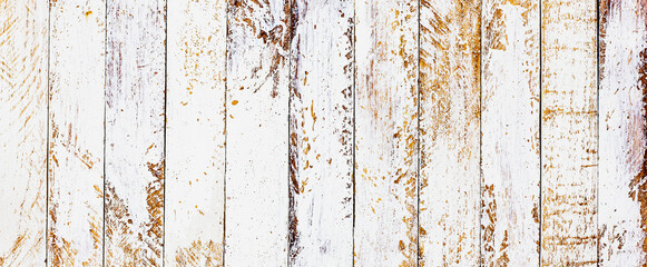 White painted and brown color of empty plank panel wood texture wall, old vintage grunge style with cracked of surface background for your text design, decoration or advertisement template, retro art