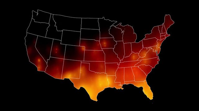 United states map on fire isolated motion animation. 
