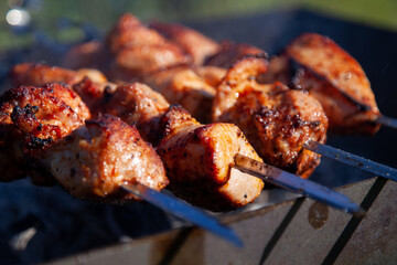 cooking barbecue pork on the grill
