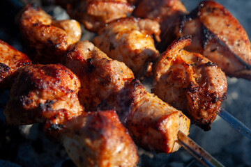 cooking barbecue pork on the grill