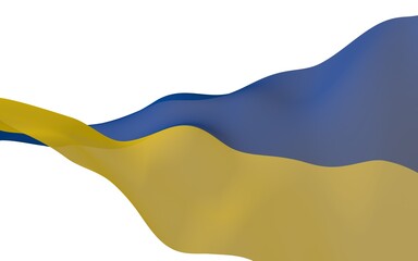 The flag of Ukraine on a white background. National flag and state ensign. Blue and yellow bicolour. 3D illustration waving flag