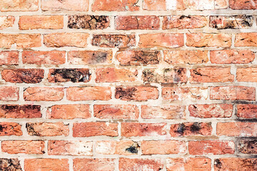 Close up of old red brick wall texture for background or decoration.