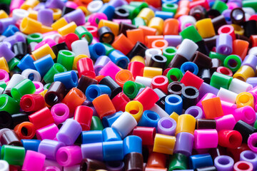 A colour beads made of plastic close-up. 