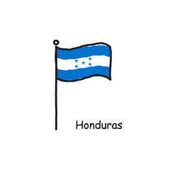 hand drawn sketchy Honduras flag on the flag pole. three color flag . Stock Vector illustration isolated on white background.