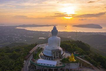 scenery aerial photography sunrise at Phuket big Buddha. Phuket Big Buddha is one of the island most .important and revered landmarks on Phuket island. © Narong Niemhom