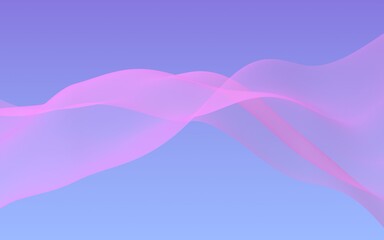 Pink wave on blue sky abstract background. Fluttering pink scarf. Waving on wind pink fabric. 3D illustration