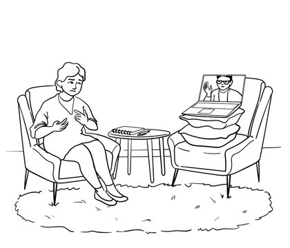 online therapy session black and white drawing clip art preview