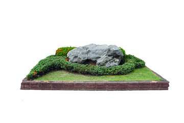 Shrubs and stone in garden isolated on white background. Garden decoration concept.