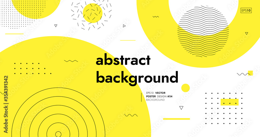 Poster Trendy geometric shapes background. Simple illustration with memphis pattern. Abstract backdrop.