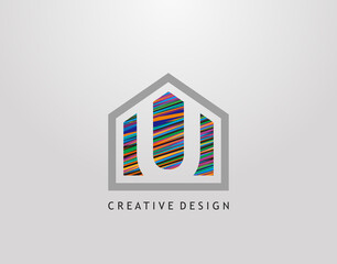 U Letter Logo. Creative house strip shape with negative letter U, Home Studio Icon Design.