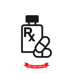 prescription medicine in trendy flat design, RX vector icon