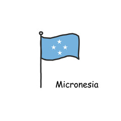 hand drawn sketchy Micronesia flag on the flag pole. Stock Vector illustration isolated on white background.