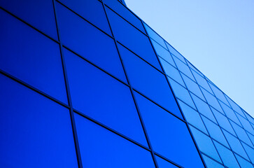 Wall modern architecture. Business, high technology blue background.