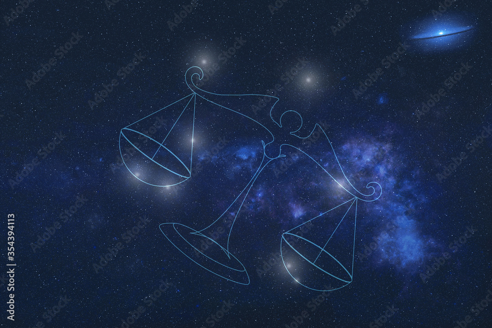 Wall mural zodiac sign libra constellation stars in outer space with libra lines. elements of this image were f