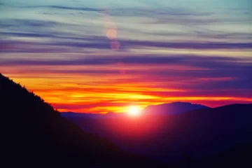 Foto op Canvas scenery purple and orange sunset sky, breathtaking landscape view © BullRun