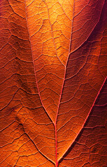 Close up of golden autumn leaf wtih detail