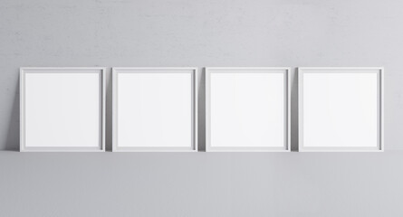 White minimal frame design on gray background, square frames	