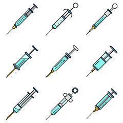 Syringe icon set. Outline set of syringe vector icons for web design isolated on white background