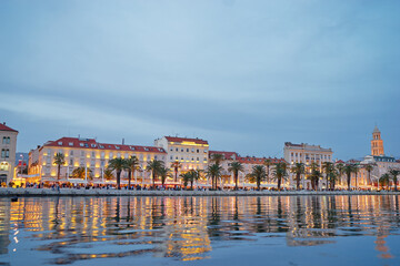 Travel by Croatia. Beautiful landscape with Split Old Town on sea shore.