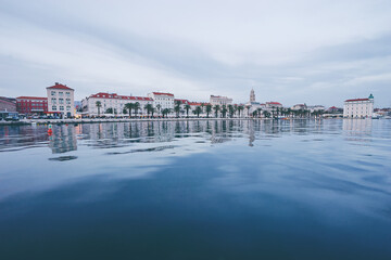 Travel by Croatia. Beautiful landscape with Split Old Town on sea shore.