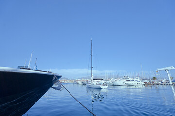 Marina harbour with beautiful white yachts in Split, Croatia.