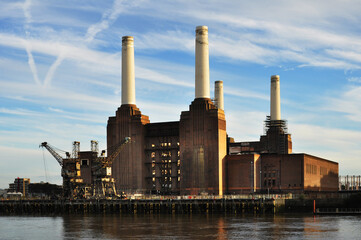 Battersea Power Station on the bank of the Thames, London, England