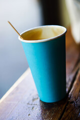 cup of coffee on wooden table