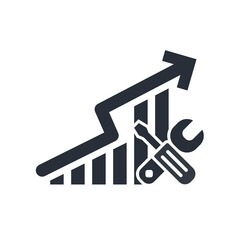 Growth chart and tools. Growth management equipment. Growth strategy. Black vector icon isolated on white background.