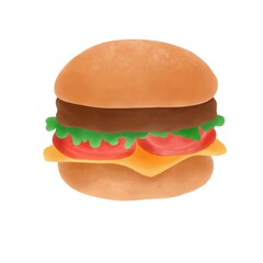 Watercolor hamburger on white background