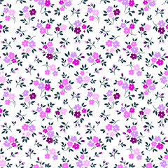 Elegant floral pattern in small lilac and pink flowers. Liberty style. Floral seamless background for fashion prints. Ditsy print. Seamless vector texture. Spring bouquet.
