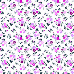 Elegant floral pattern in small lilac and pink flowers. Liberty style. Floral seamless background for fashion prints. Ditsy print. Seamless vector texture. Spring bouquet.