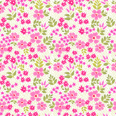 Obraz na płótnie Canvas Cute floral pattern in the small flower. Ditsy print. Motifs scattered random. Seamless vector texture. Elegant template for fashion prints. Printing with small pink flowers. White background.