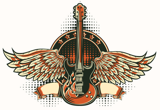 Rock guitar trendy winged emblem