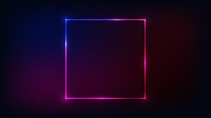 Neon square frame with shining effects  - obrazy, fototapety, plakaty