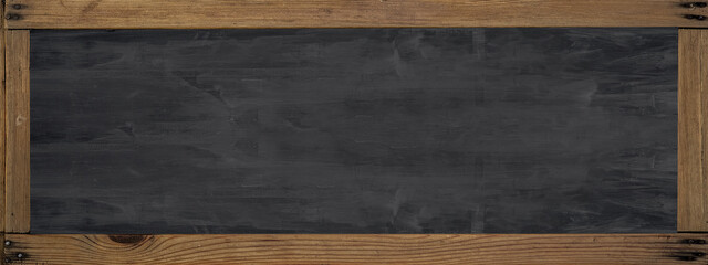 School background banner panorama - Empty blank old anthracite blackboard chalkboard texture with...