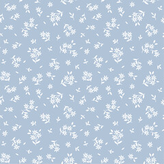 Elegant floral pattern in small white flower. Liberty style. Floral seamless background for fashion prints. Ditsy print. Seamless vector texture. Spring bouquet.